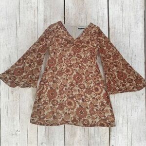 Floral Bell Sleeve Tunic in Rust and Cream